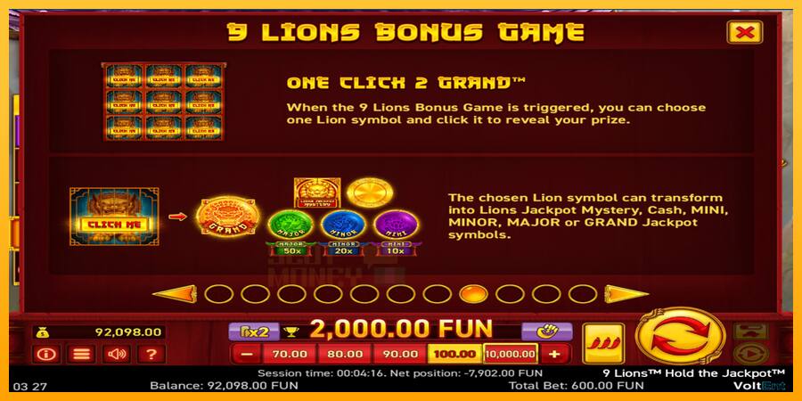 9 Lions: Hold The Jackpot játékgép pénzért, kép 3