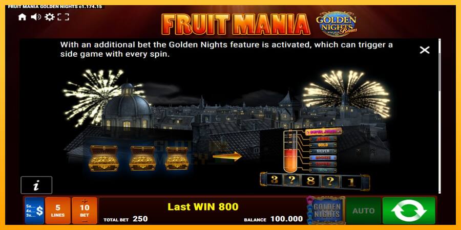 Fruit Mania Golden Nights játékgép pénzért, kép 5