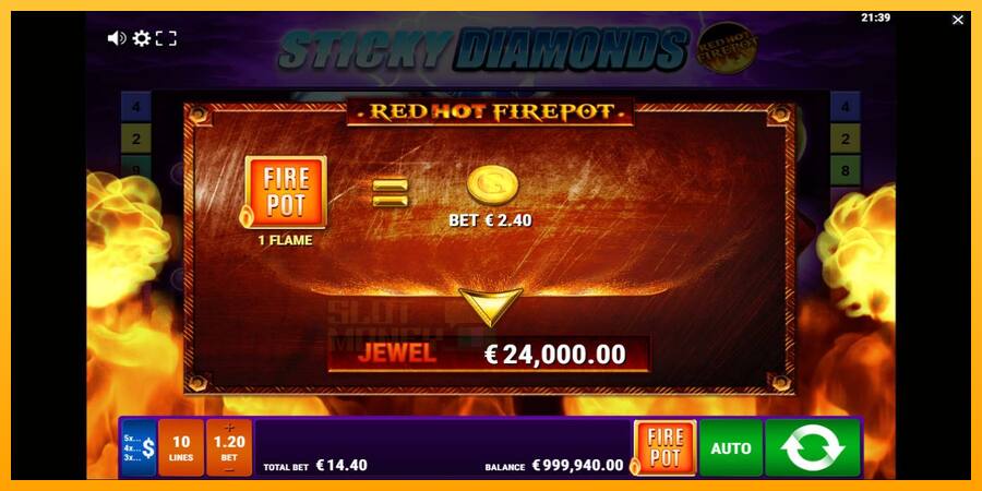 Sticky Diamonds Red Hot Firepot játékgép pénzért, kép 4